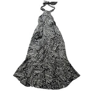 NWT J. Crew Collection Dress Womens 4 Maxi Black White Floral Halter Cupro Blend